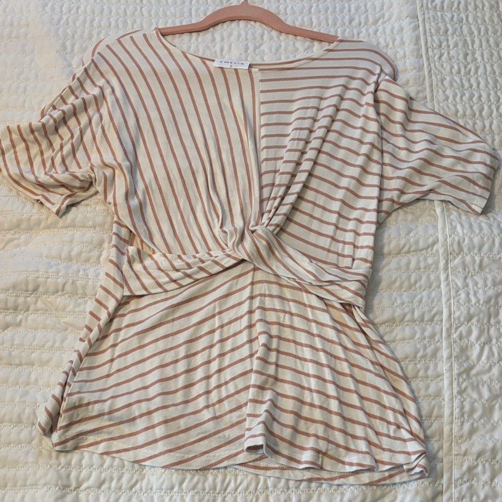 Lush Cream and Tan Striped Twist Blouse